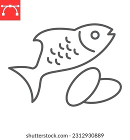 Omega-3-Linien-Symbol, Nahrungsergänzungen und Vitamine, Fischöl Kapsel Vektorsymbol, Vektorgrafik, bearbeitbares Schlaganfallzeichen, eps10.