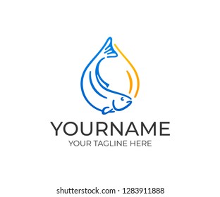 Omega 3 logo design. Fish oil vector design. Fish and drop logotype