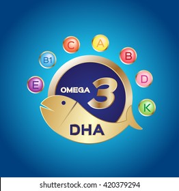 omega 3 logo and icon , dha and vitamin , multi omega