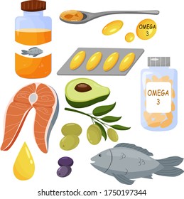 Omega 3 nutrition set fish oil bottle diet nutrition health and nutrition