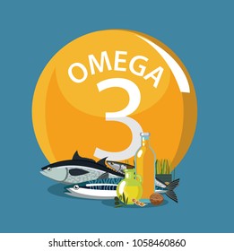 Omega 3. Polyunsaturated fatty acids. Natural organic food with high omega-3 content. Fundamentals of healthy nutrition.