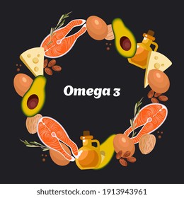 Omega 3. Polyunsaturated fatty acids. Natural organic food high in omega-3. The basics of healthy eating. 