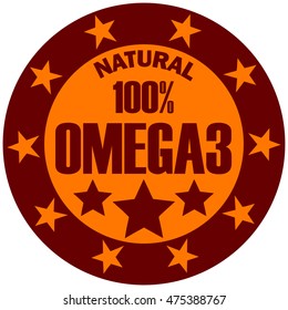 Omega 3 Round Sticker, Vector Illustration. 