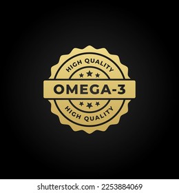 omega 3 seal vector or omega 3 logo vector on black background. omega 3 label vector for natural product. The best omega 3 stamp vector isolated on black background.