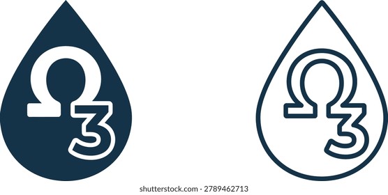omega 3 symbol icon design with droplet shape and medical nutrition concept featuring omega3,