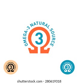 Omega 3 symbol. Natural product properties logo.