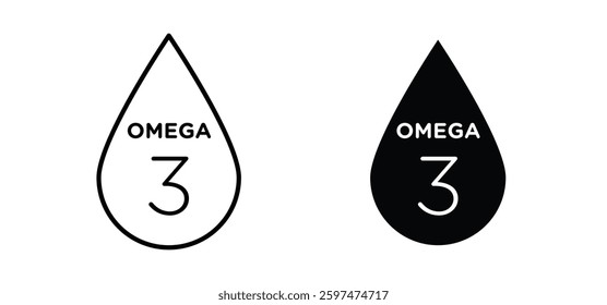 Omega 3 vector icon set black filled and outlined style.