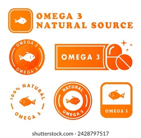 Omega 3. Etiquetas vectoriales para el paquete. Pegatina del producto Fish Oil.