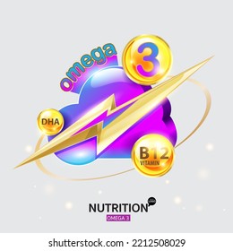 Omega 3 and Vitamin Logo Nutrition 
 Label Vector Template.