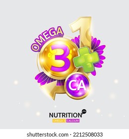 Omega 3 and Vitamin Logo Nutrition 
 Label Vector Template.