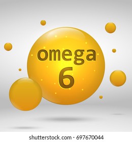 Omega 6 gold icon. drop pill capsule. Vitamin complex design