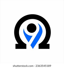 Omega 9 logo design. Illustration of the omega symbol with water drops and the number 9.