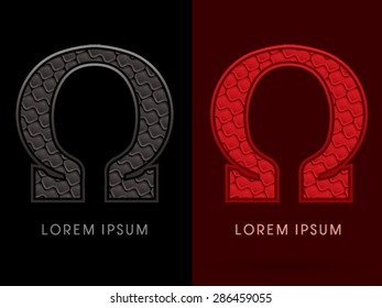 Omega, Abstract Font, Text, Typography, concept luxury hot and dark, red and black, pattern, graphic vector.