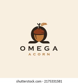 Omega Acorn logo icon design template flat vector