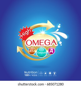 Omega Calcium and Vitamin - Concept Logo Products for Kids.