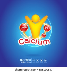Omega Calcium and Vitamin - Concept Logo Products for Kids.