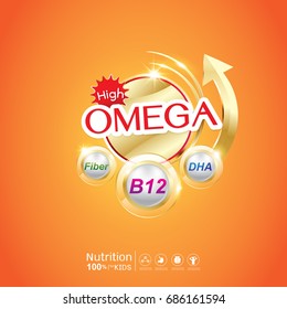 Omega Calcium and Vitamin - Concept Logo Products for Kids.