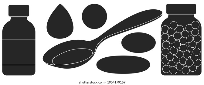 Omega of capsule vector illustration on white background. Isolated black set icon fish fat. Vector black set icon omega of capsule.