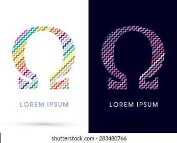 Omega ,Colorful font designed using zigzag line, graphic vector.