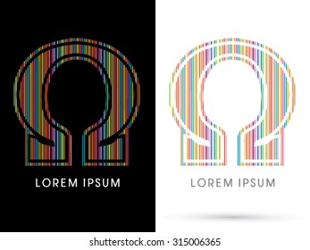 Omega ,Colorful Font, designed using colorful line graphic vector.
