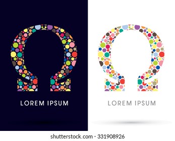 Omega ,Colorful font, designed using colorful dot graphic vector.