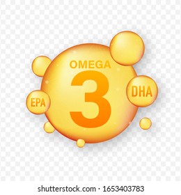 Omega Fatty Acid, EPA, DHA. Omega Three, Natural Fish, Plants Oil. Vector stock illustration.