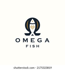 Omega fish logo icon design template flat vector illustration