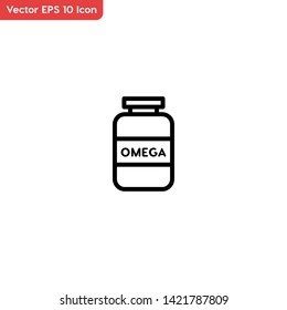 Omega fish oil, vitamin symbol vector icon