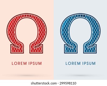 Omega, Font, Concept  Hot and Cool, Wire Mesh, steel, net, graphic vector.