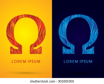 Omega ,Font ,Text, designed using line fire and cool, graphic vector.