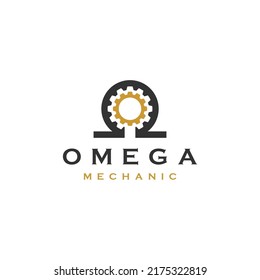 Omega gear mechanic logo icon design template flat vector
