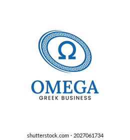 Omega Greek Alphabet With Greek Cirlce Logo Design Template. Suitable For Any General Technology Fashion Restaurant Company Brand Business Logo Design