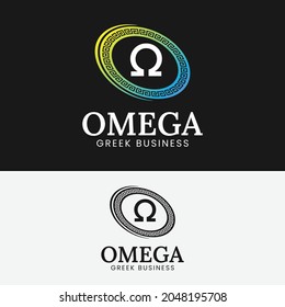 Omega Greek Alphabet With Greek Cirlce Logo Design Template. Suitable For Any General Technology Fashion Restaurant Company Brand Business Logo Design.