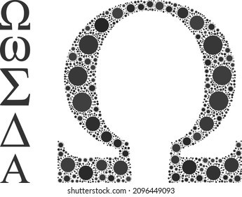 Omega Greek letter mosaic icon. Vector mosaic designed from randomized contagious icons. Infection mosaic Omega Greek letter icon and additional icons.