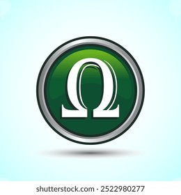 Ilustración del diseño del icono de Omega, icono de la letra de Omega para los App y los Sitios web, diseño del Botón redondo del color verde