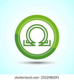 Omega Icon Design Illustration, Omega Letter Icon For Apps and Websites, Green Color Button Design