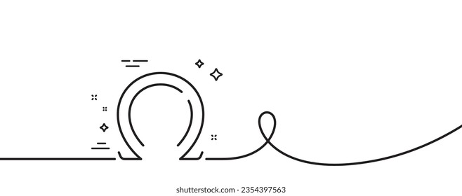 Omega line icon. Continuous one line with curl. Last Greek letter sign. Ohm electrical resistance symbol. Omega single outline ribbon. Loop curve pattern. Vector