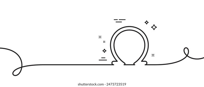 Omega line icon. Continuous one line with curl. Last Greek letter sign. Ohm electrical resistance symbol. Omega single outline ribbon. Loop curve pattern. Vector