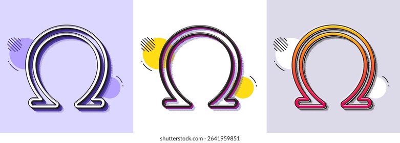 Omega line icon. Halftone dotted pattern. Gradient icon with grain shadow. Last Greek letter sign. Ohm electrical resistance symbol. Line omega icon. Various designs. Vector