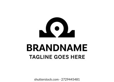 Logotipo Omega Location Pin, simbolizando orientação, precisão e direção