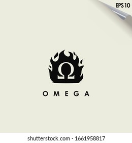 Omega Logo Design Vector Template Isolated In Fire. Modern Design. Omega Logo. Vector Illustration