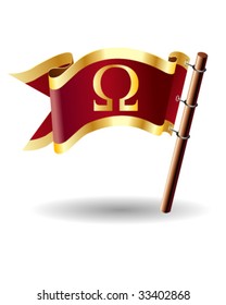 Omega math symbol on royal vector flag button good for use in print, on websites, or in promotional materials