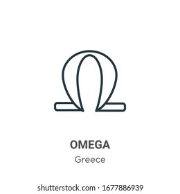 Omega outline vector icon. Thin line black omega icon, flat vector simple element illustration from editable greece concept isolated stroke on white background