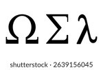 Omega, Sigma, Lambda Symbol icon isolated on white background