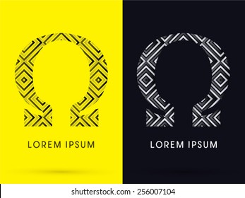 Omega sign,Luxury font, designed using black and white line square geometric shape, logo, symbol, icon, graphic, vector.