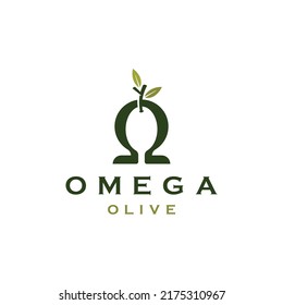 Omega symbol with olive shape logo icon design template flat vector illustration