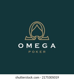 Omega Symbol With Poker Spade Shape Logo Icon Design Template Flat Vector Illustration