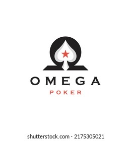 Omega Symbol With Poker Spade Shape Logo Icon Design Template Flat Vector Illustration