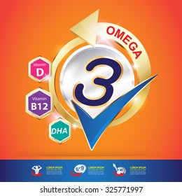 Omega and vitamin Logo packaging Vector