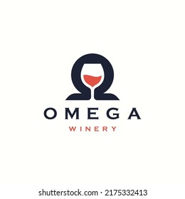 plantilla de diseño de icono del logotipo del vino Omega vector plano